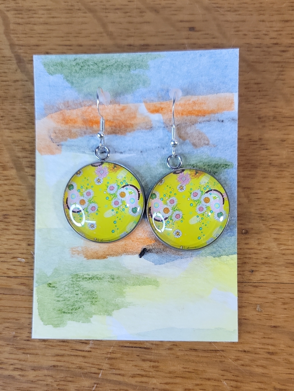 Dangle Earrings "Meadow Stream~ 925 Ear Wires~with Original Watercolor ACEO